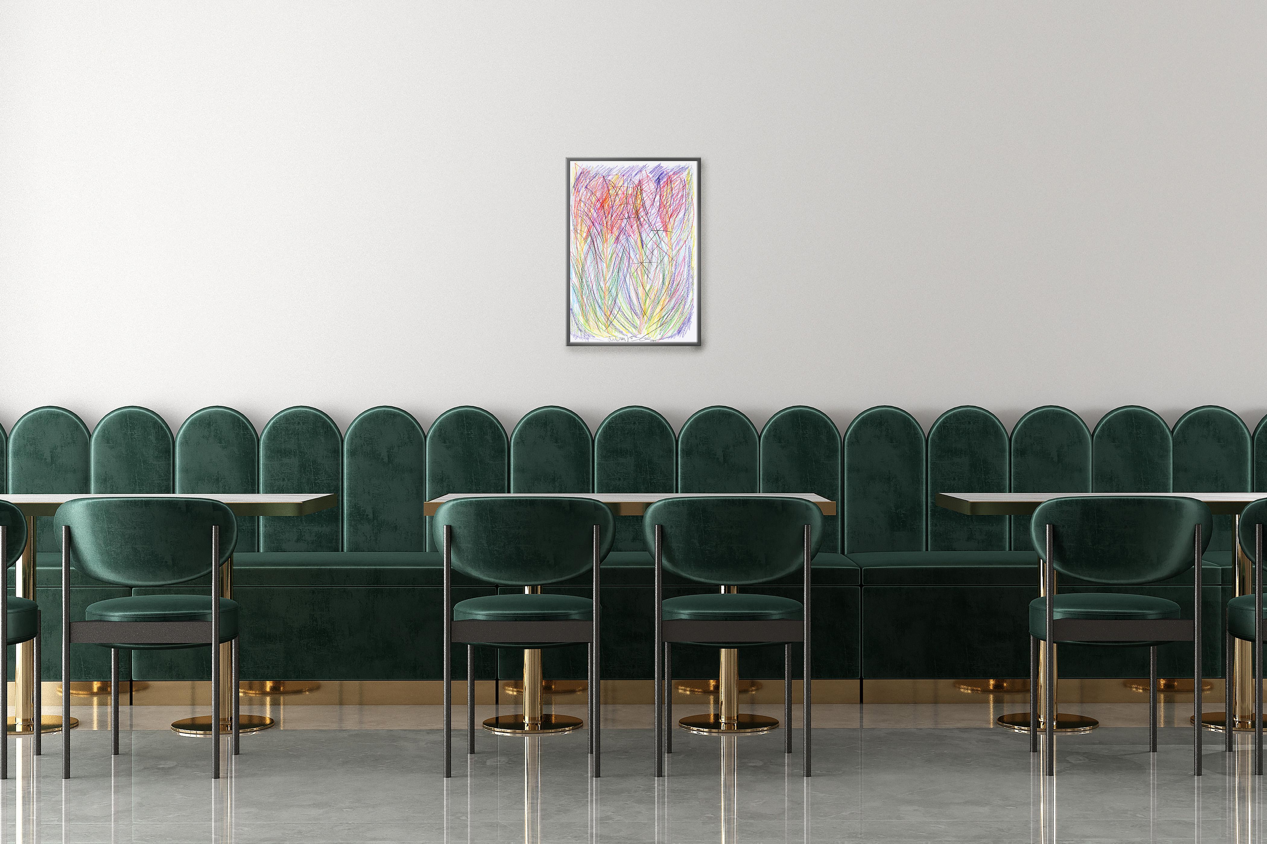 Il s'agit d'un magnifique dessin de style expressionniste de Juanjo Saez. Le travail pictural de Juanjo est une exploration de la couleur, de la texture et du mouvement, créant des compositions vibrantes qui capturent l'essence de la vie quotidienne