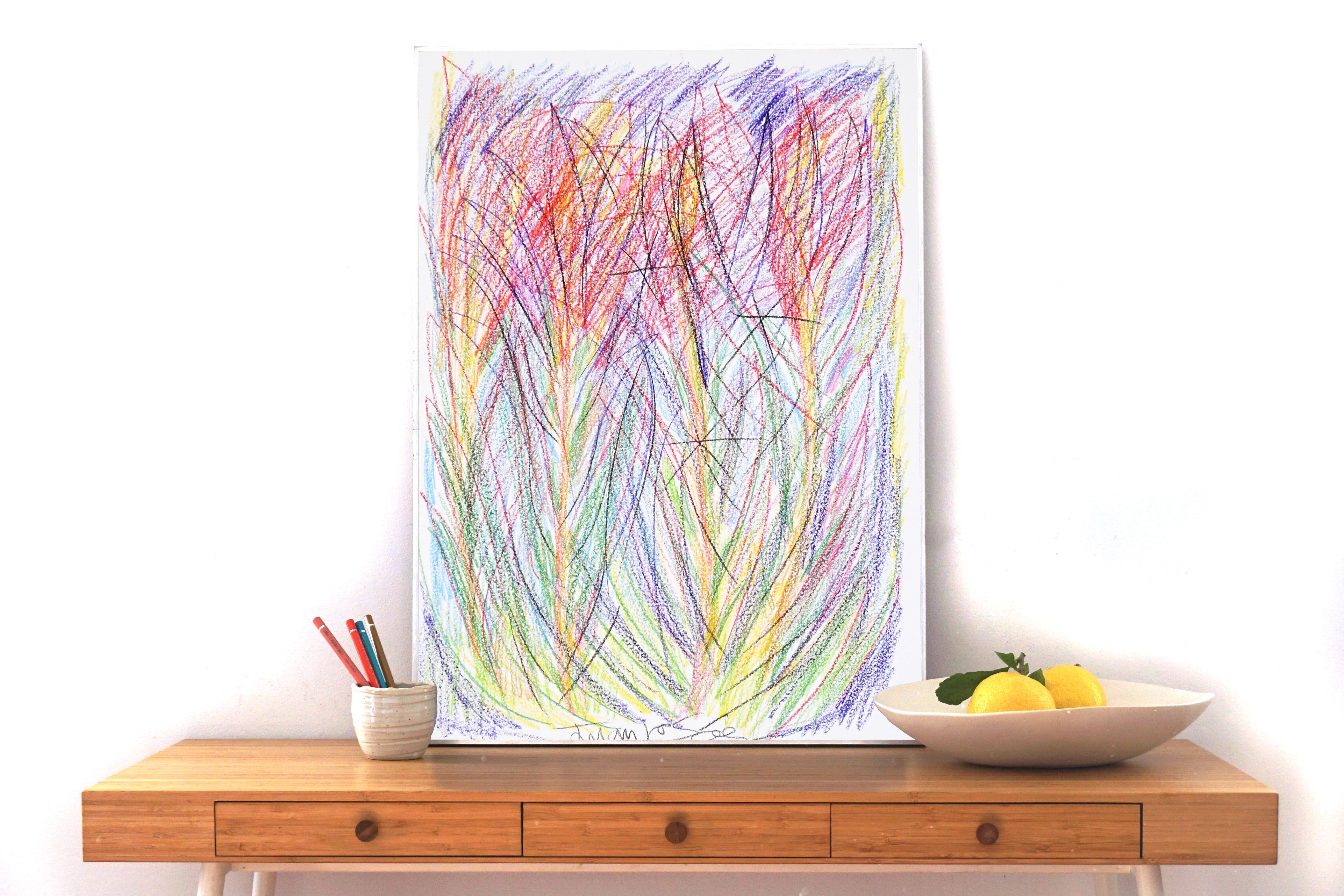 Fleurs sauvages, fleurs expressionnistes abstraites, dessin contemporain sur papier, 2024. - Art de Juanjo Saez