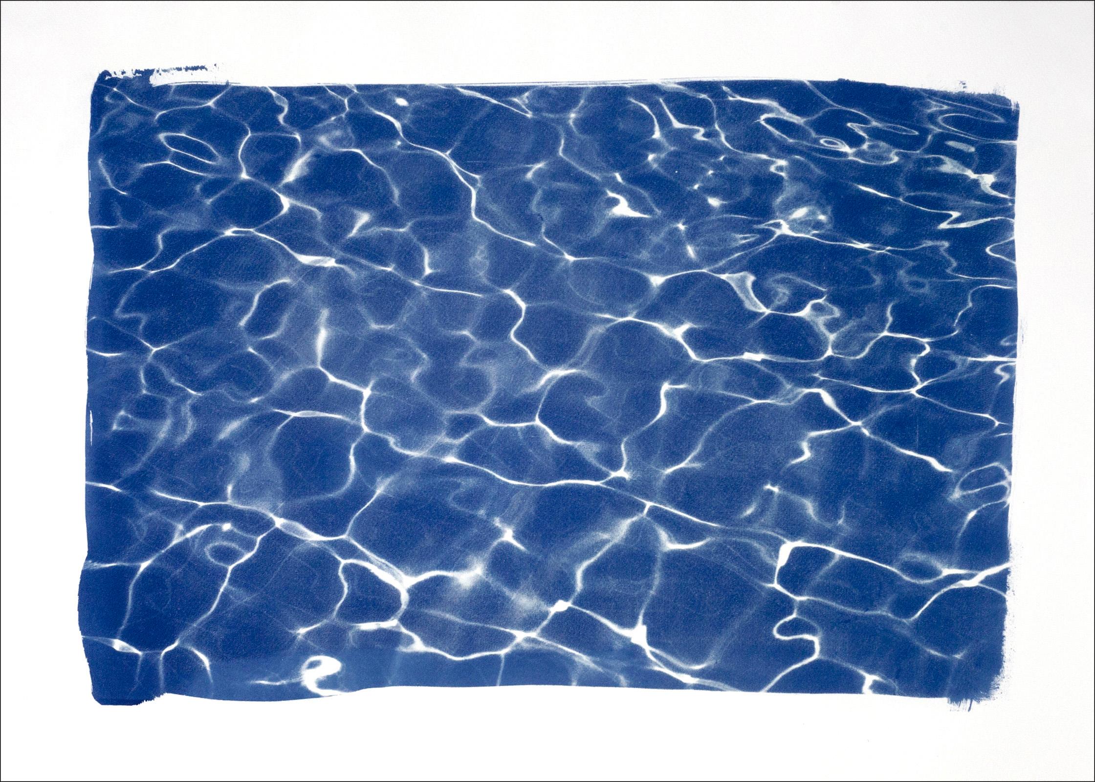 Abstract Drawing di Kind of Cyan - Hollywood Pool House Glow, esclusiva stampa cianotipica fatta a mano di motivi blu