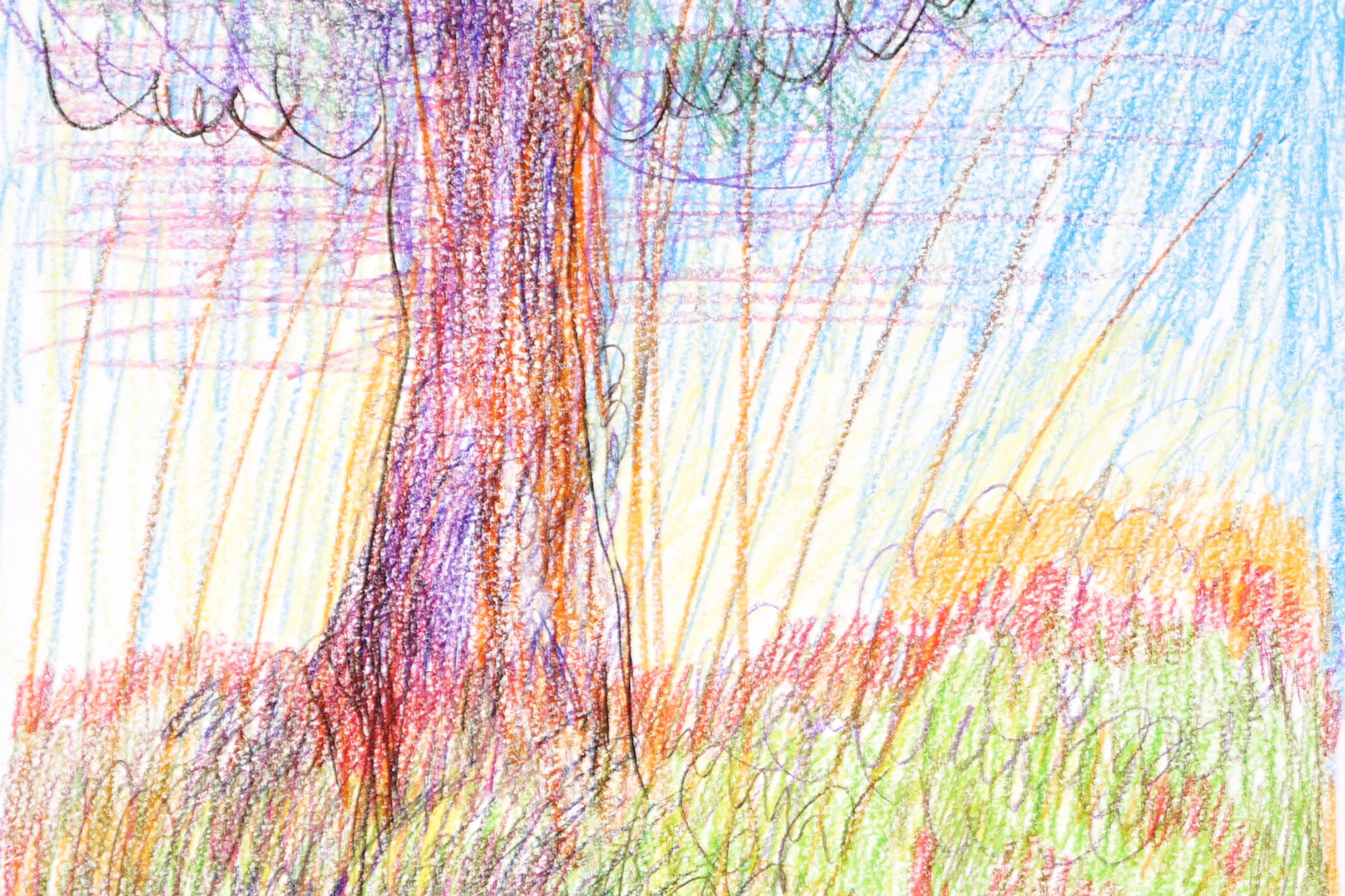 L'albero della vita, disegno espressionista su carta acquerellata con toni morbidi - Landscape Art Grigio di Juanjo Saez