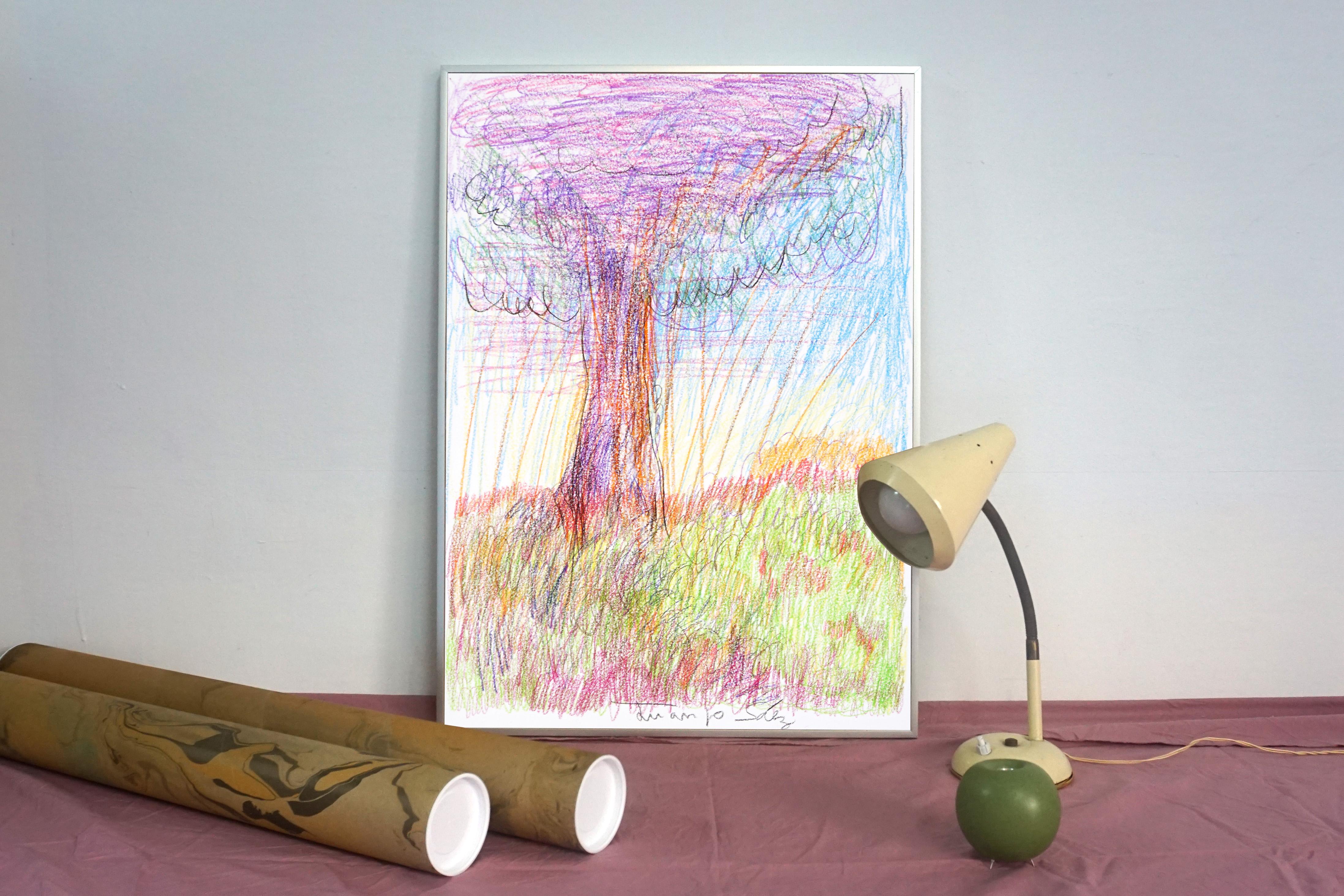 L'albero della vita, disegno espressionista su carta acquerellata con toni morbidi - Art di Juanjo Saez