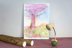 The Tree of Life, Expressionist Drawing Landscape Watercolor Paper in Soft Tones