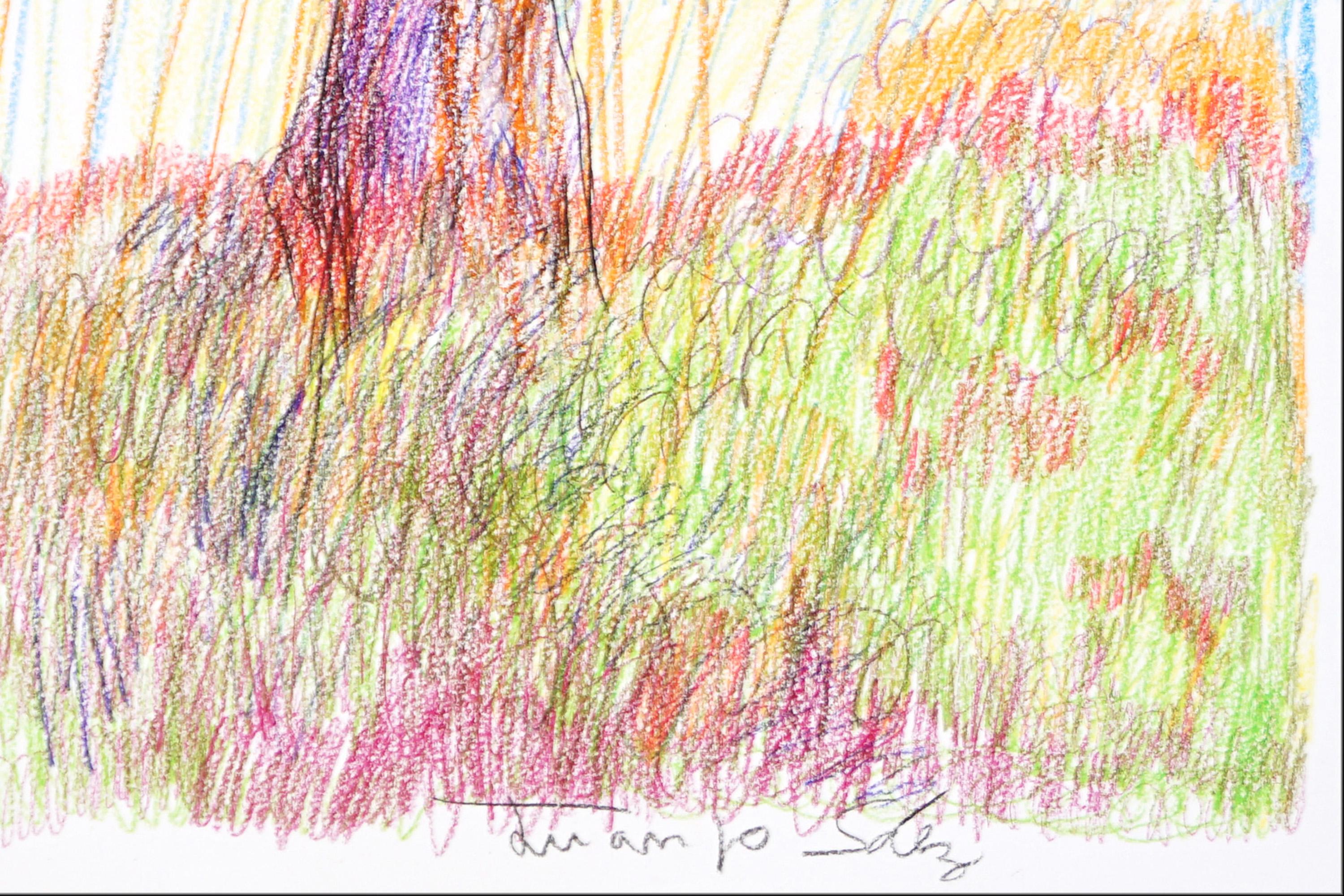 L'albero della vita, disegno espressionista su carta acquerellata con toni morbidi in vendita 3