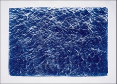Pacific Ocean Currents, Handmade Cyanotype Seascape in Blue, Waves Landscape
