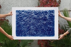 Pacific Ocean Currents, Handmade Cyanotype Seascape in Blue, Waves Landscape