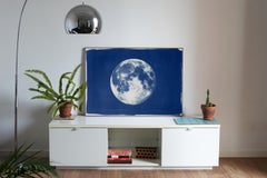 Full Blue Moon, Handmade Cyanotype on Watercolor Paper, Cosmos, Deep Blue Space