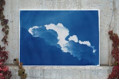 Azure Clouds,  Blue Tones Cyanotype Print Landscape, Contemporary Skyscape