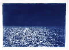 Barcelona Beach Night Horizon, Cyanotype on Watercolor Paper, 100x70cm, Seascape