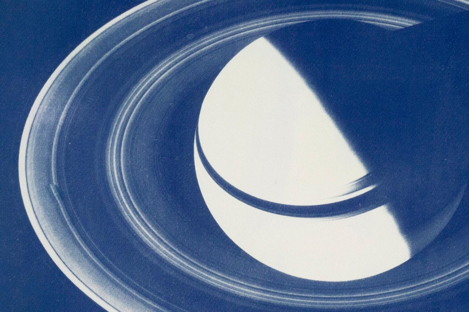 Saturn With Rings, Cyanotype on Watercolor Paper, 100x70cm, Space Art 3