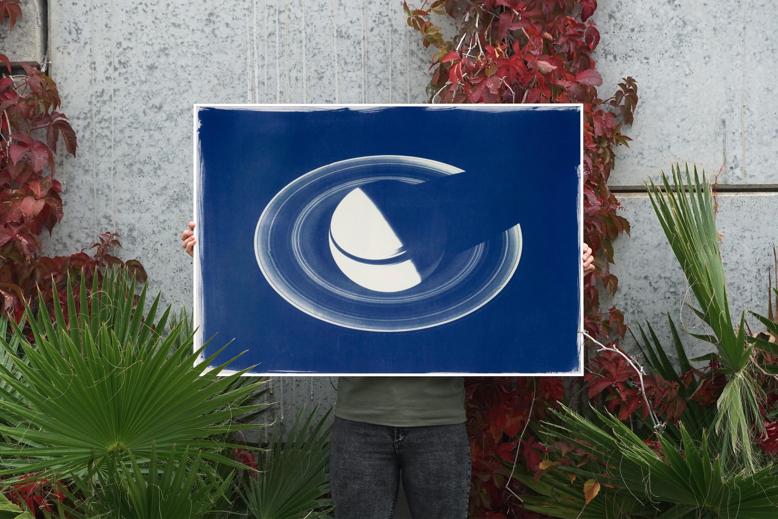 Saturn With Rings, Cyanotype on Watercolor Paper, 100x70cm, Space Art 2