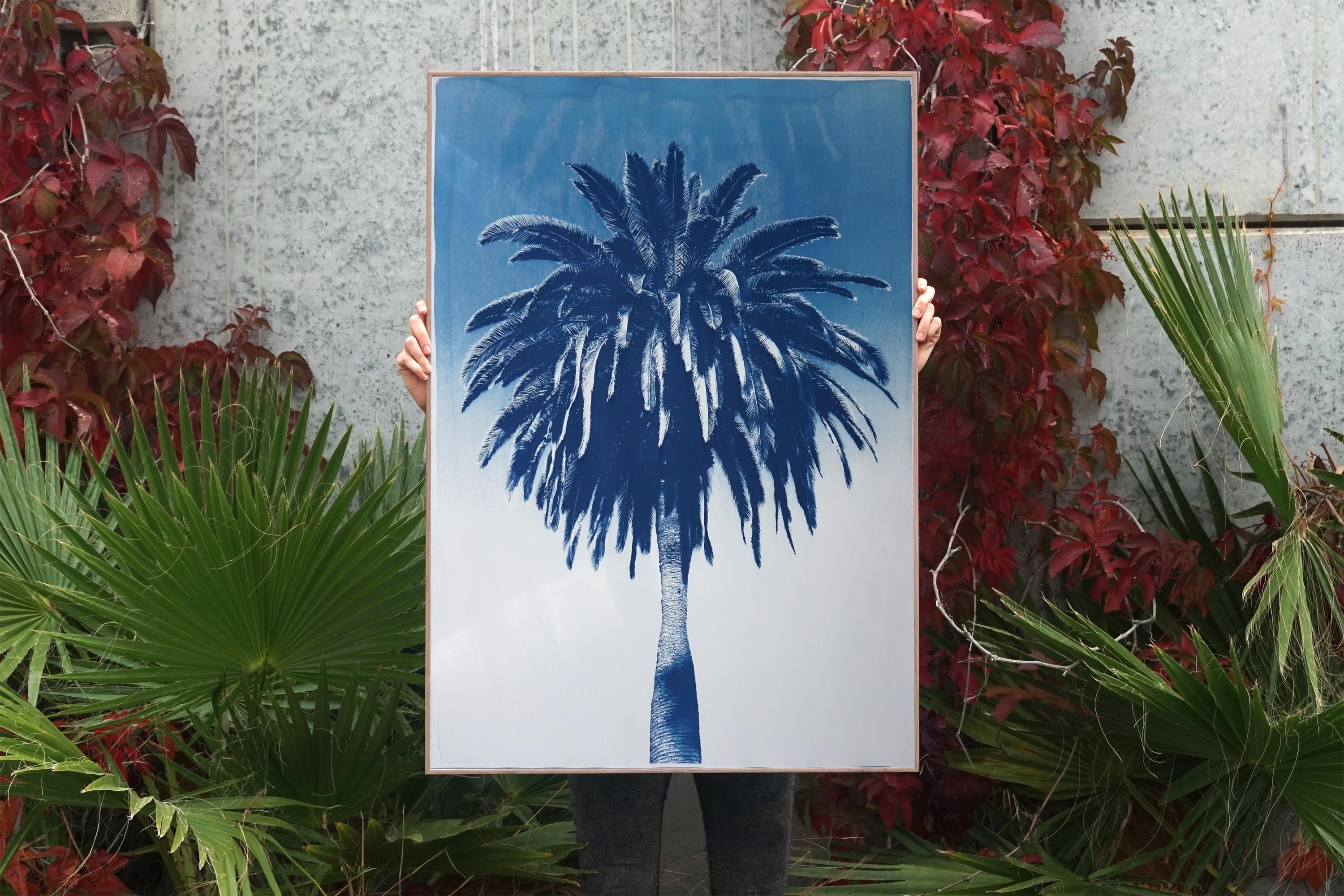 Marrakesh Majorelle Palm, Cyanotype on Watercolor Paper, 100x70cm, Tropical Art - Print by Kind of Cyan