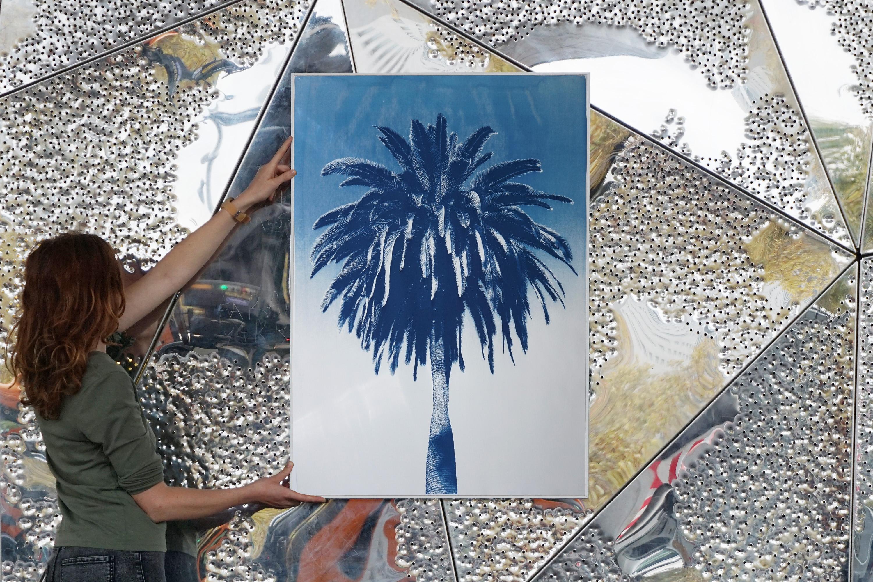 Marrakesh Majorelle Palm, Cyanotype on Watercolor Paper, 100x70cm, Tropical Art - Modern Print by Kind of Cyan