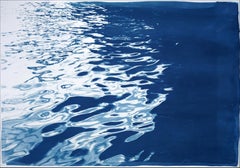 Black Sea Rhythms, Nocturnal Seascape, Nautical Cyanotype Print on Paper, Navy 
