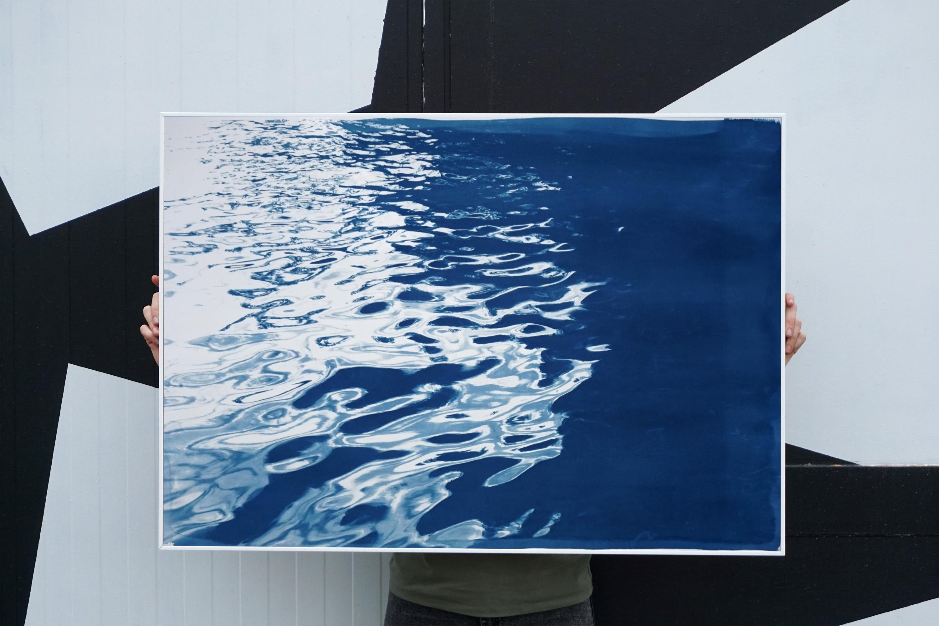 Black Sea Rhythms, Nocturnal Seascape, Nautical Cyanotype Print on Paper, Navy  6