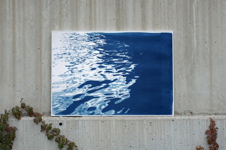 Black Sea Rhythms, Nocturnal Seascape, Nautical Cyanotype Print on Paper, Navy  10