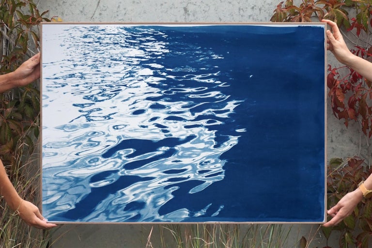 Black Sea Rhythms, Nocturnal Seascape, Nautical Cyanotype Print on Paper, Navy  11