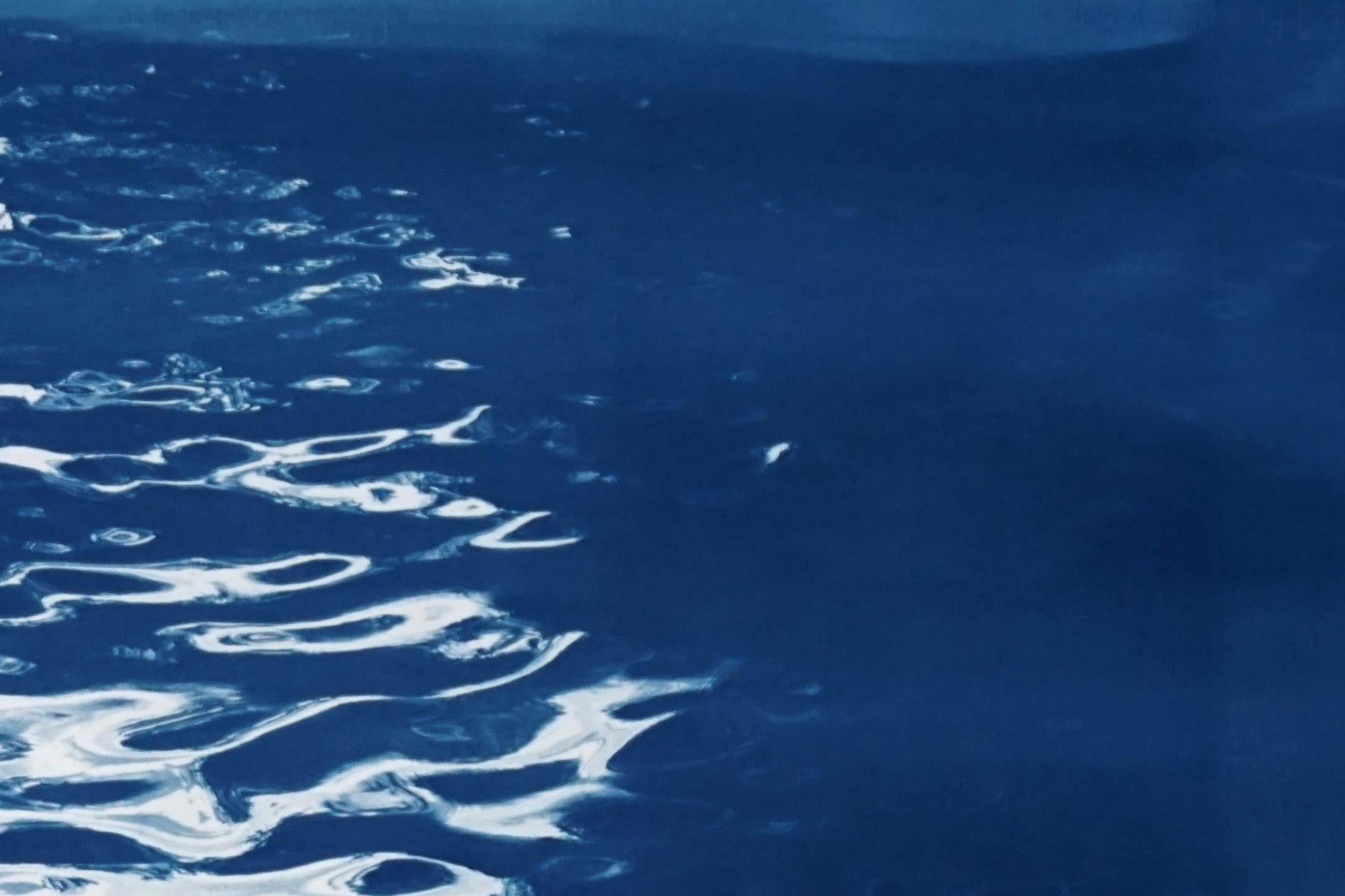 Black Sea Rhythms, Nocturnal Seascape, Nautical Cyanotype Print on Paper, Navy  2