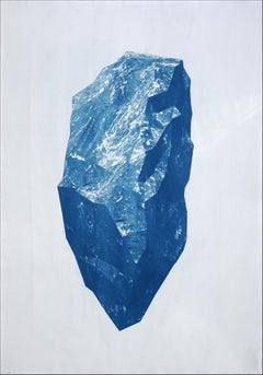 Skulpturale Mineral Render, Cyanotyp auf Aquarellpapier, 3D-Geologie-Kunst, 2021