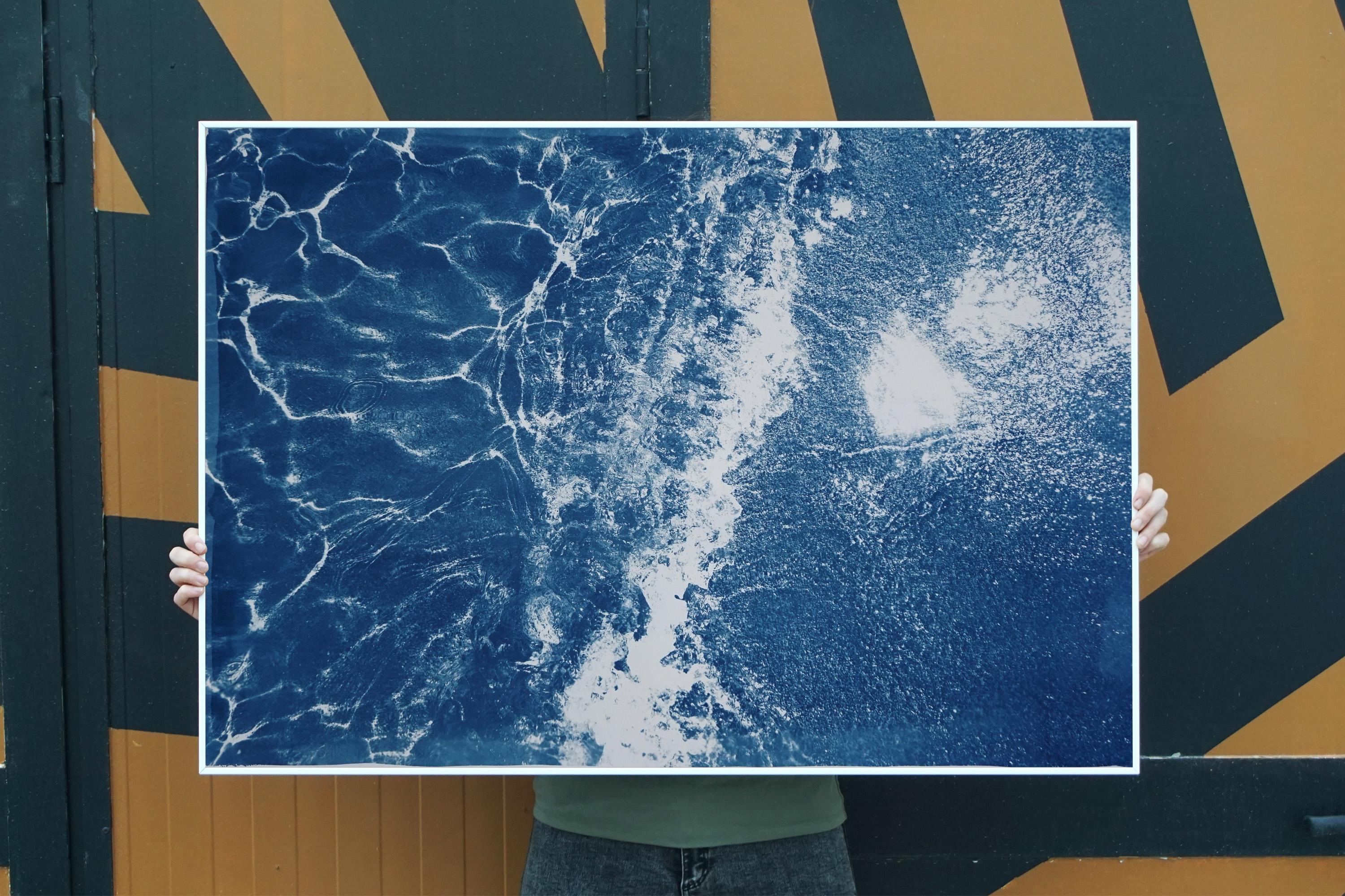 Caribbean Sandy Shore, Cyanotype on Watercolor Paper, 100x70cm, Beach House Art - Contemporary Photograph by Kind of Cyan