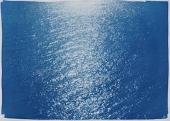 Tuscany Sea Reflections Handprinted Cyanotype Large Seascape Water Blue Paper