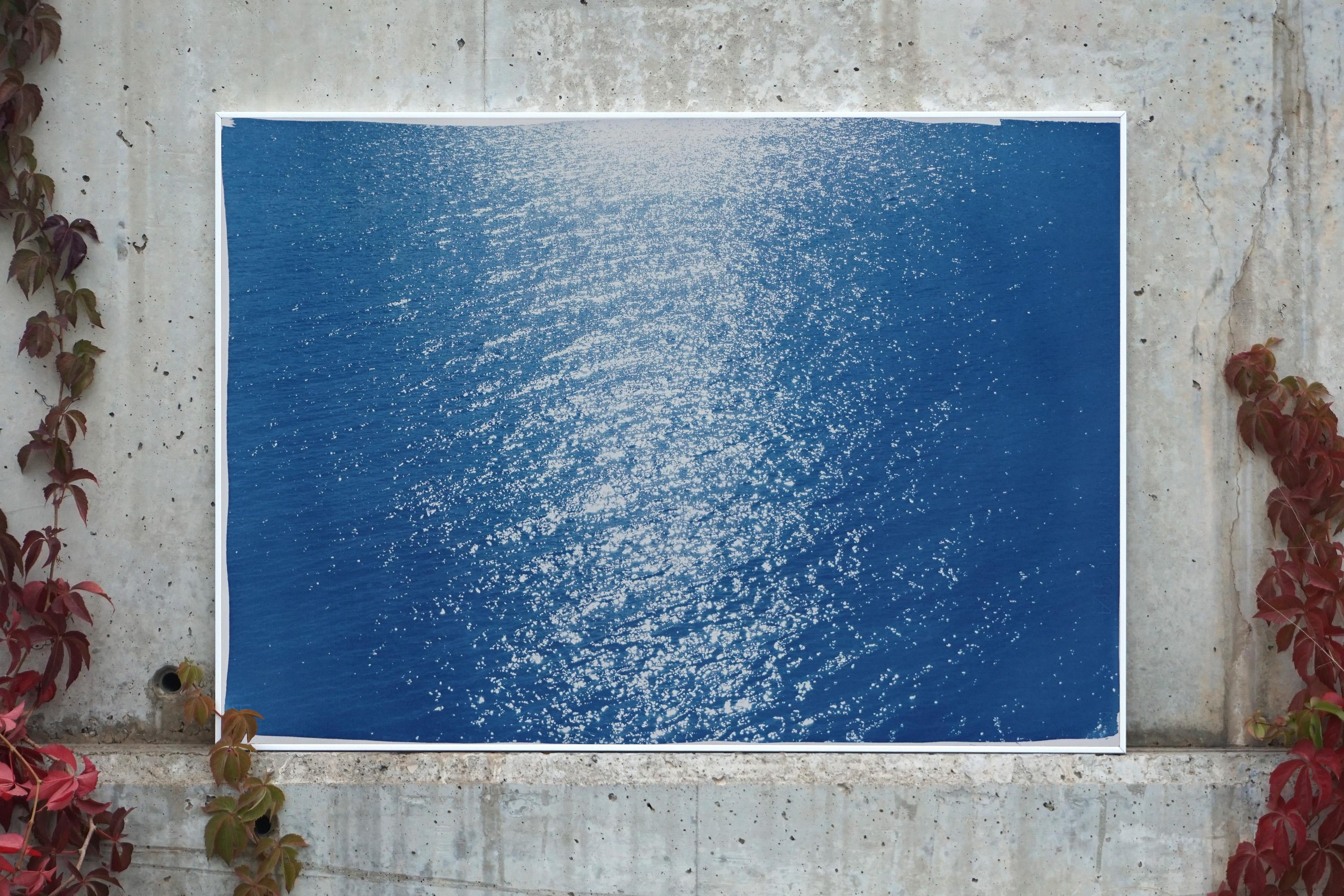 Tuscany Sea Reflections Handprinted Cyanotype Large Seascape Water Blue Paper - Contemporary Print by Kind of Cyan
