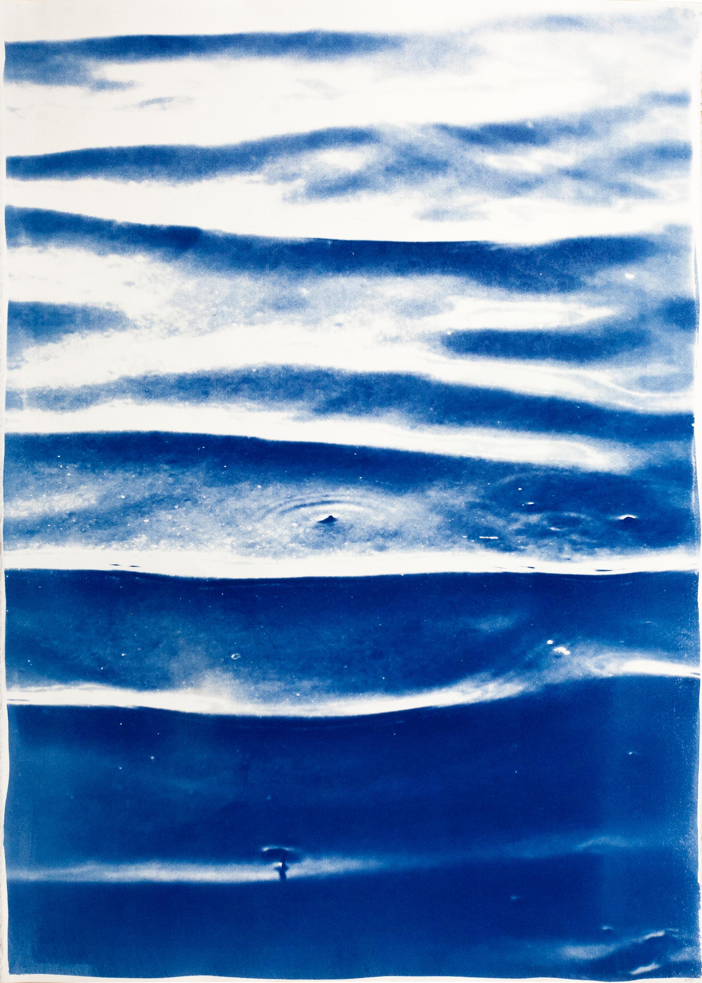 Diptych, Japanese Zen Pond Ripples, Feng Shui Cyanotype, Water  - Modern Photograph by Kind of Cyan