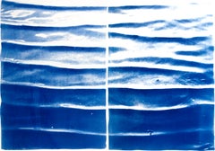 Diptych, Japanese Zen Pond Ripples, Feng Shui Cyanotype, Water 