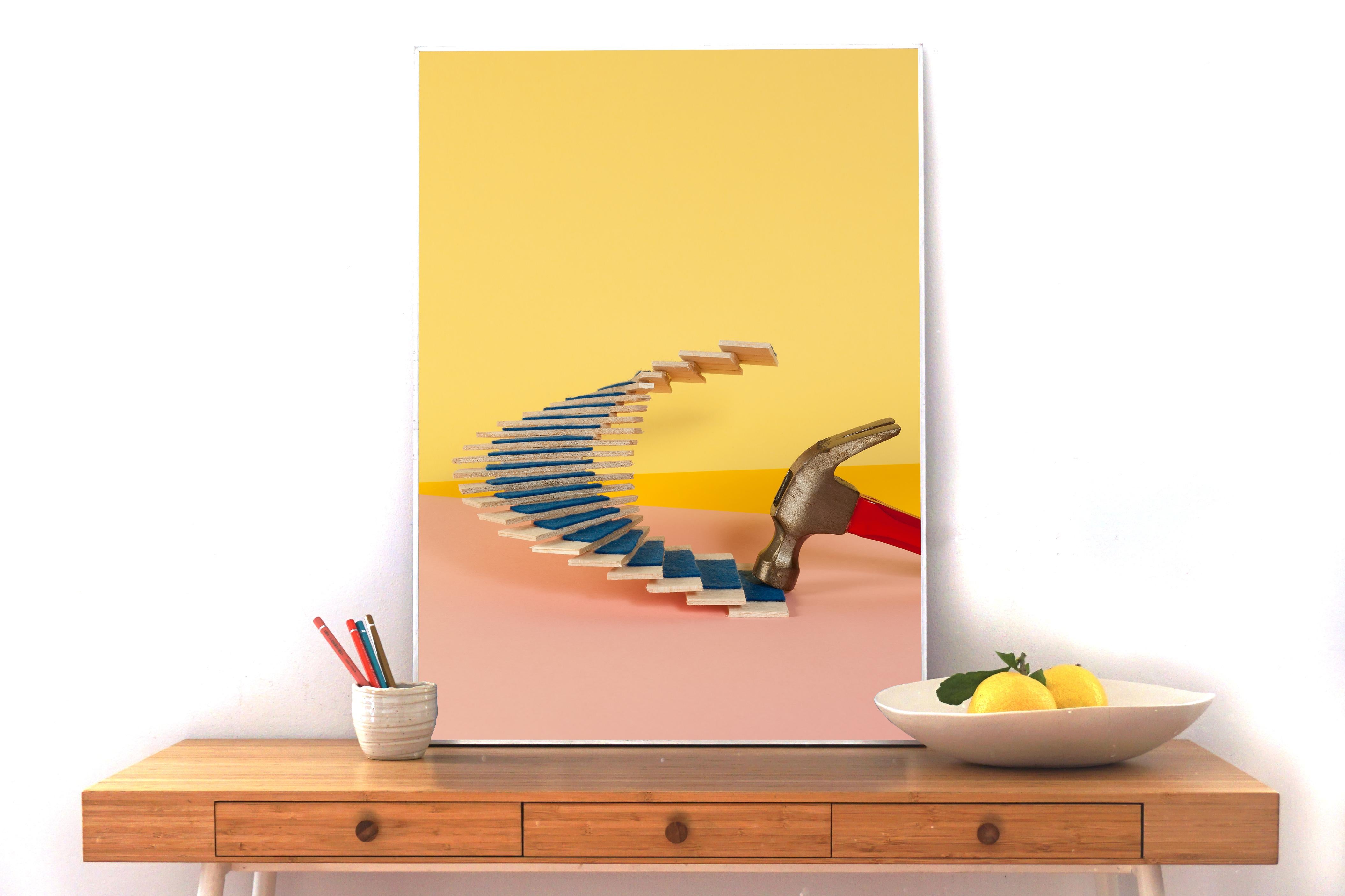 Oscar Niemeyer Staircase #7, Giclée Print Limited Edition of 3, Light Pastel  - Orange Abstract Print by Ryan Rivadeneyra
