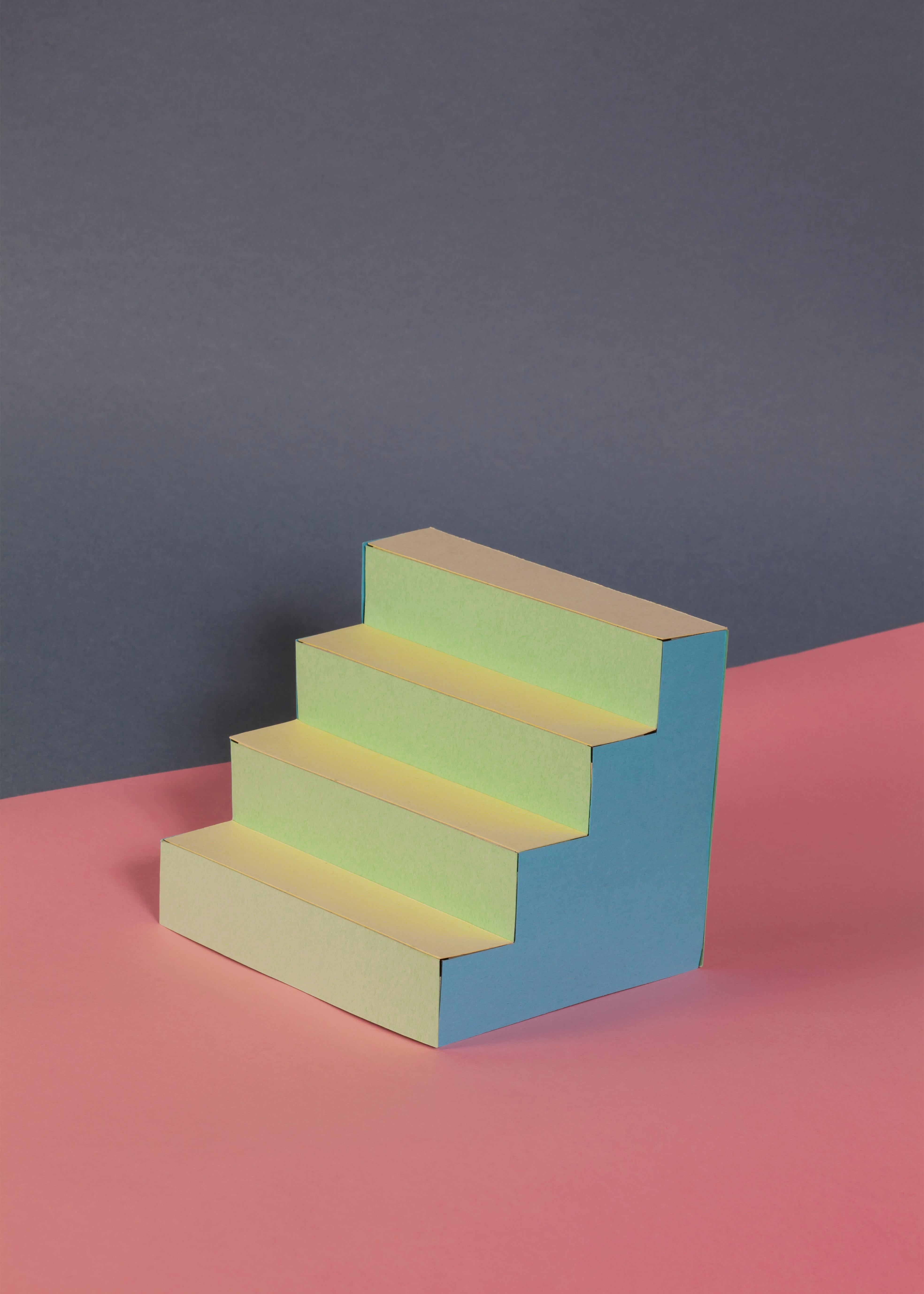 Naif Architecture in Pastel Palette, Contemporary Stairs, Sol Lewitt Style