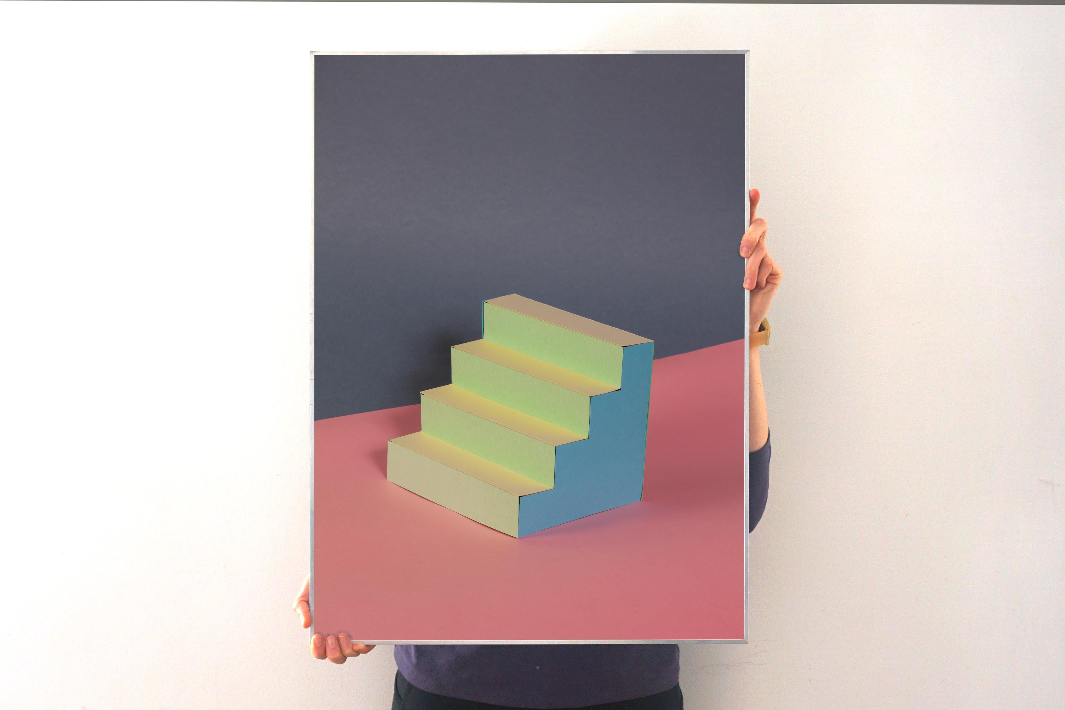 Naif Architecture in Pastel Palette, Contemporary Stairs, Sol Lewitt Style - Print by Ryan Rivadeneyra
