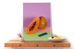 Gebrannte Orange Papaya, Contemporary Still Life, Tropische Früchte, Exotische Früchte