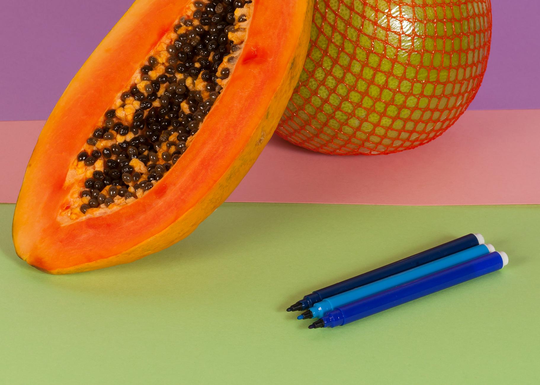 Gebrannte Orange Papaya, Contemporary Still Life, Tropische Früchte, Exotische Früchte    im Angebot 3