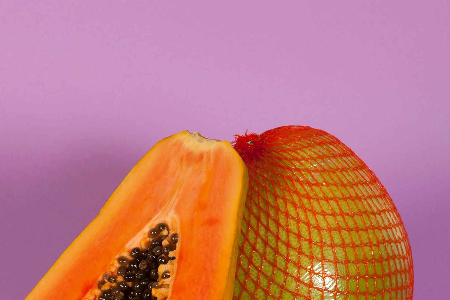 Gebrannte Orange Papaya, Contemporary Still Life, Tropische Früchte, Exotische Früchte    im Angebot 2