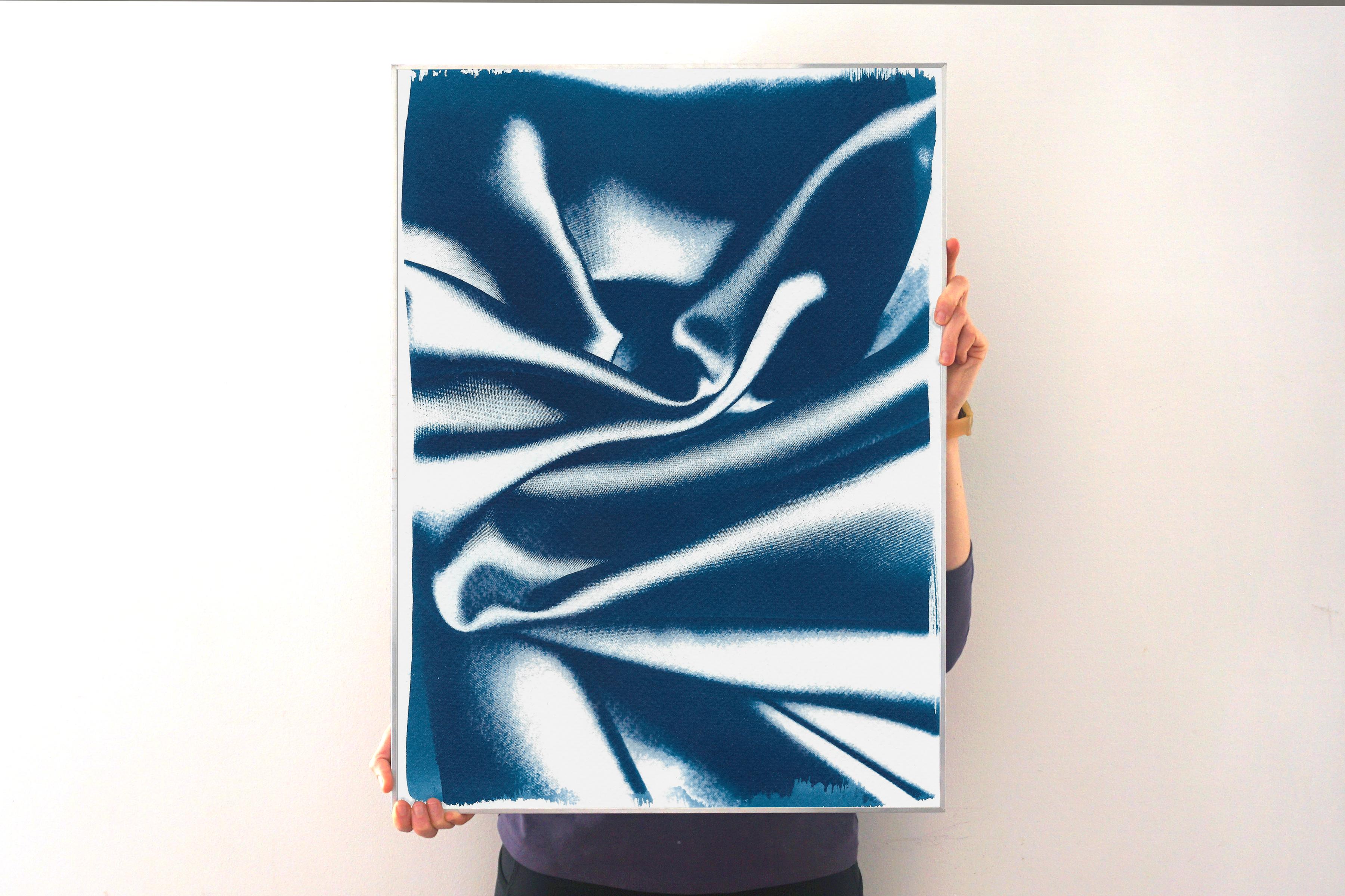 Abstract Wavy Fabric Pattern in Classic Blue, Subtle Gesture Cyanotype Print 2