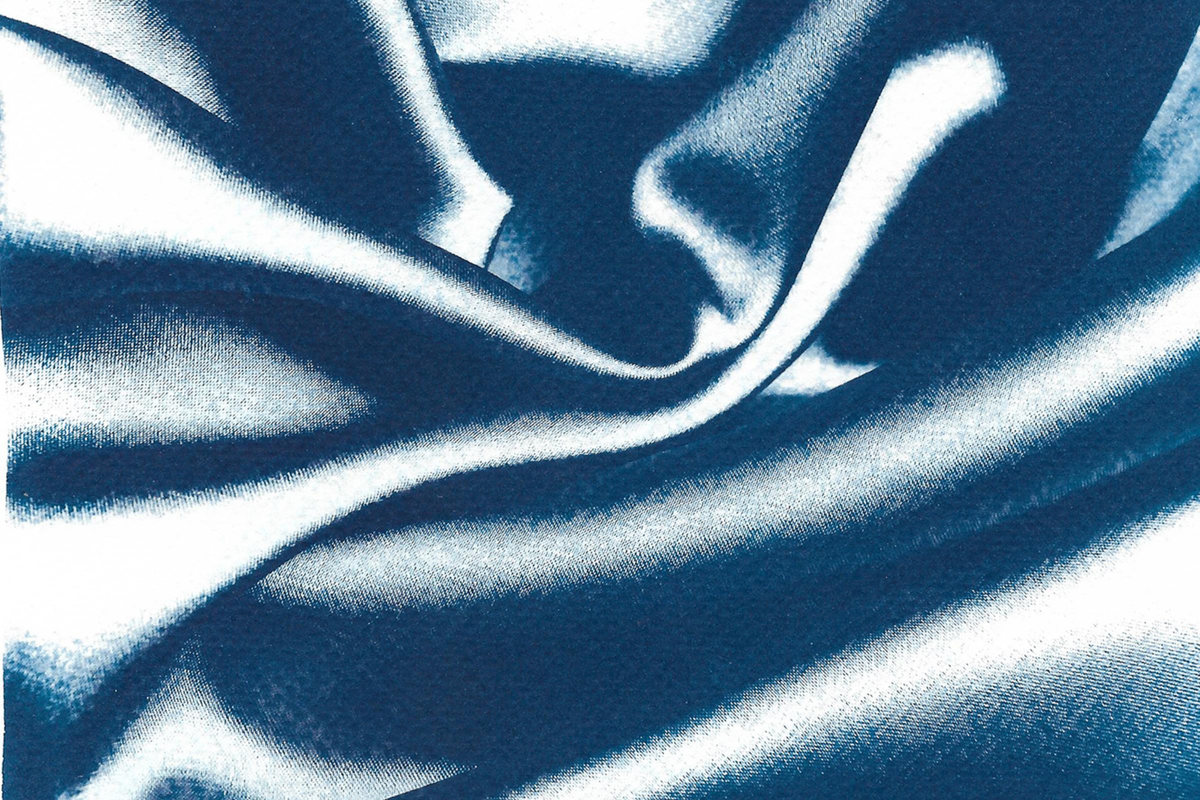 Abstract Wavy Fabric Pattern in Classic Blue, Subtle Gesture Cyanotype Print 3