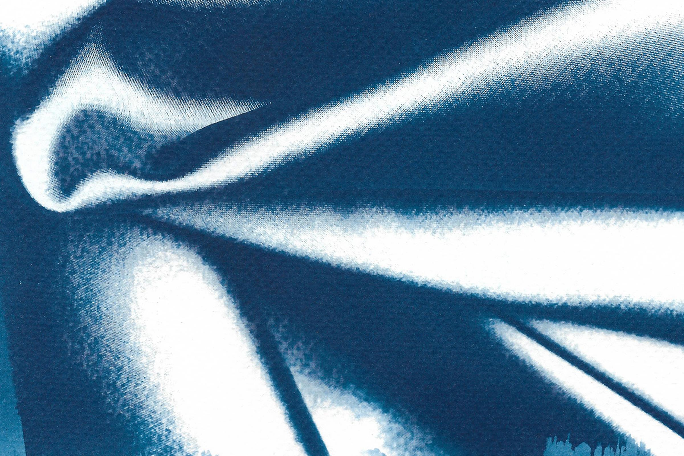 Abstract Wavy Fabric Pattern in Classic Blue, Subtle Gesture Cyanotype Print 4