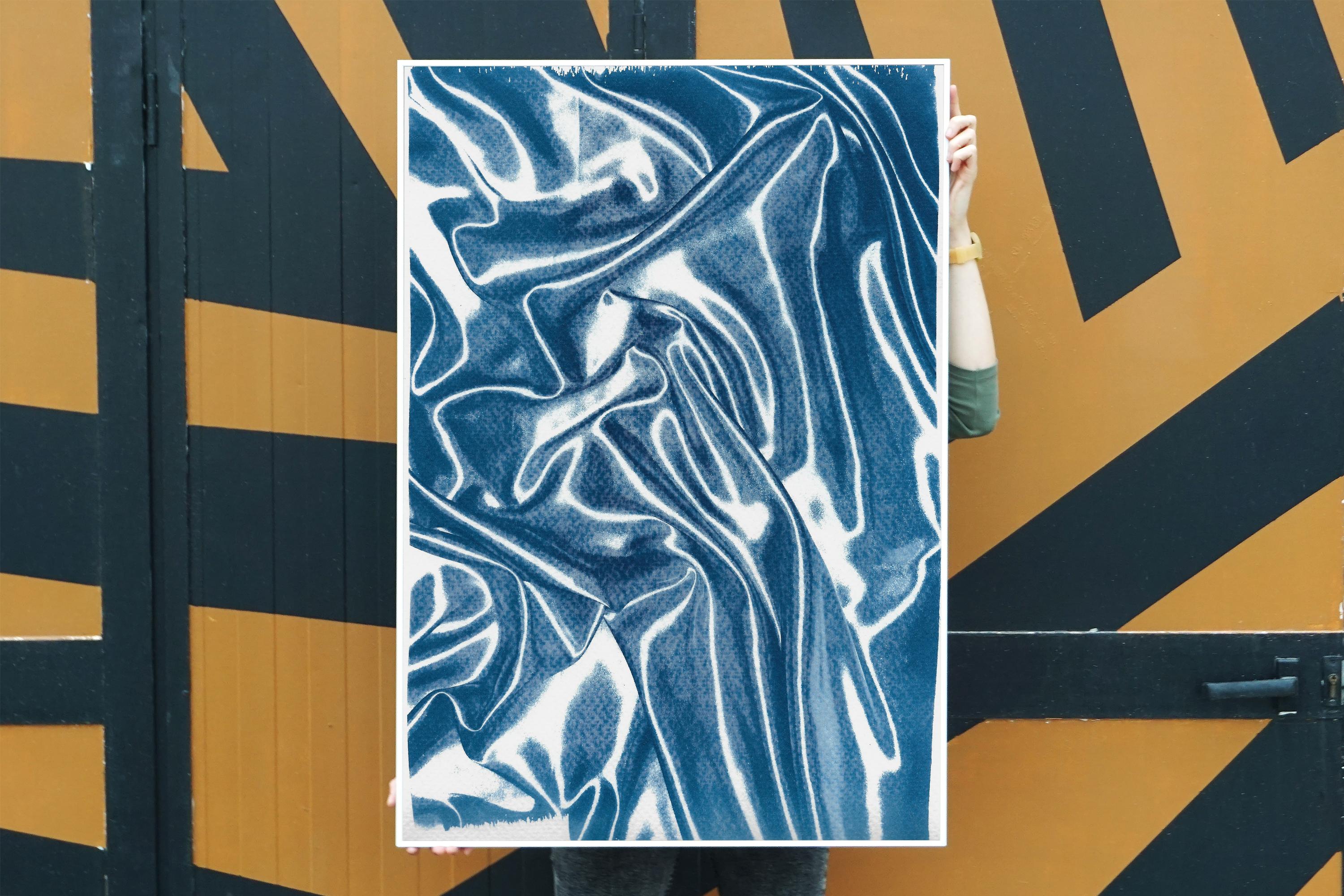 Silk Whisper in Classic Blue, Blueprint on Watercolor Paper, Subtle Memories - Modern Print by Kind of Cyan