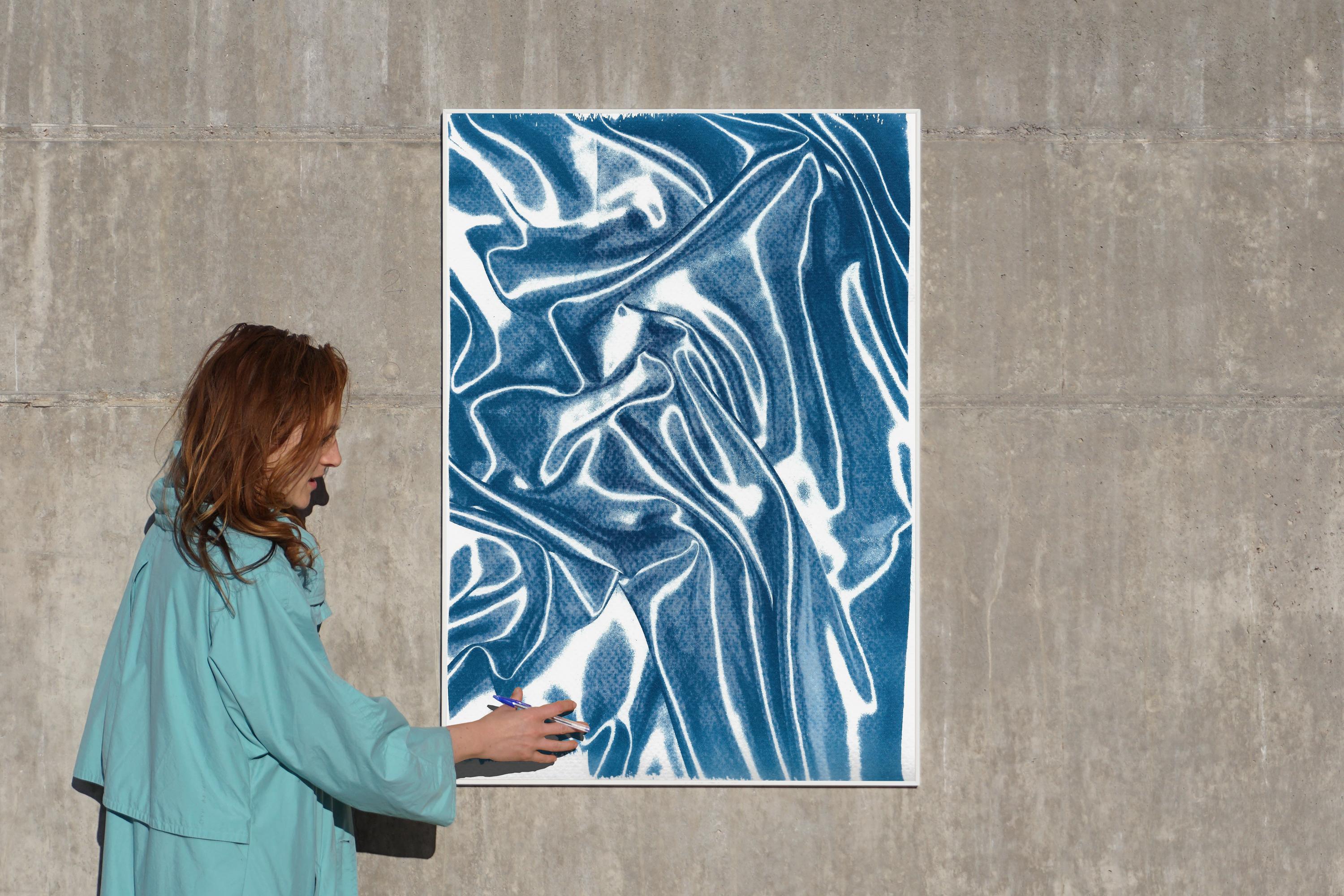 Silk Whisper in Classic Blue, Blueprint on Watercolor Paper, Subtle Memories - Print by Kind of Cyan