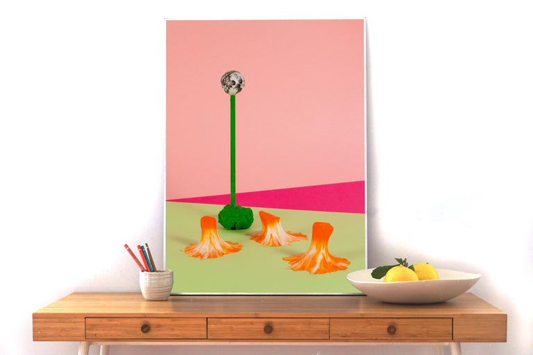 Flamingo Pink Space Scene, Surreal Landscape Giclée Print, Pastel Palette  For Sale 1