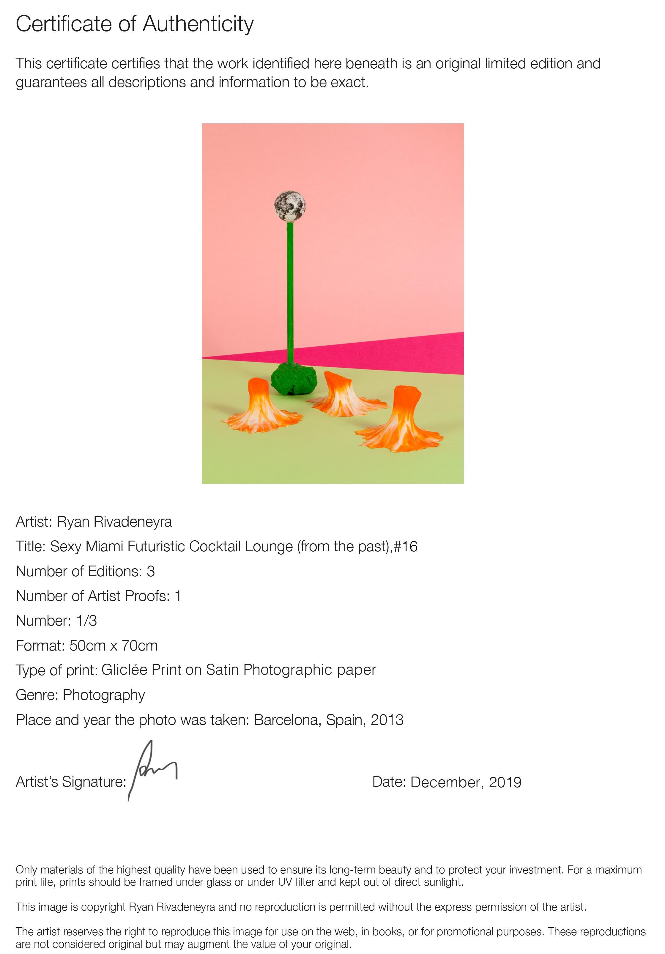 Flamingo Pink Space Scene, Surreal Landscape Giclée Print, Pastel Palette - Orange Landscape Print by Ryan Rivadeneyra