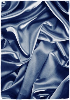 Smooth Fabric Composition, Classic Blue Cyanotype, Sensual Scene Large Painting 