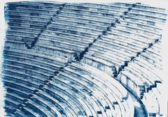 Griechisches Marmor-Amphitheater:: handgedruckter Blaudruck auf Aquarellpapier:: klassisch