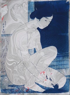 Hashiguchi Goyo Inspired Japanese Cyanotype with Marbling on Watercolor Paper