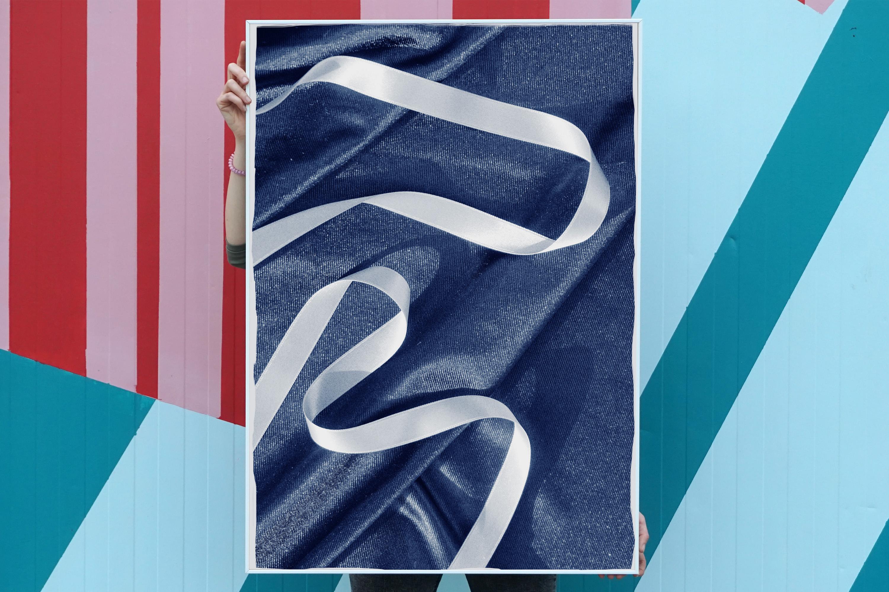 Classic Blue Cloth with Ribbon, Spiral Ballet Detail, Minimal Deep Blue Print 1