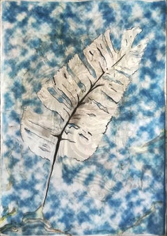 Traditional Cyanotype Leaf with a Handmade Pastel Palette Marbling Touch