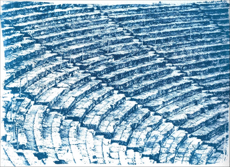 Kind of Cyan Still-Life Photograph - Ancient Roman Amphitheater in Blue, Greek Architecture Handmade Cyanotype Print