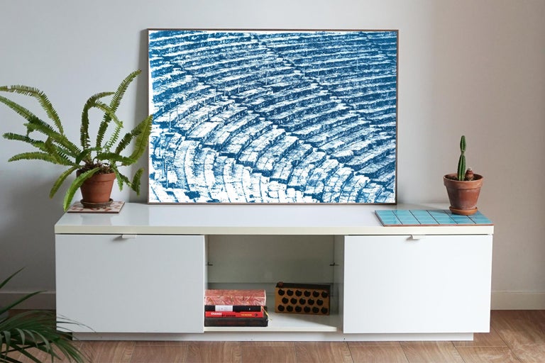Ancient Roman Amphitheater in Blue, Greek Architecture Handmade Cyanotype Print - Photograph by Kind of Cyan