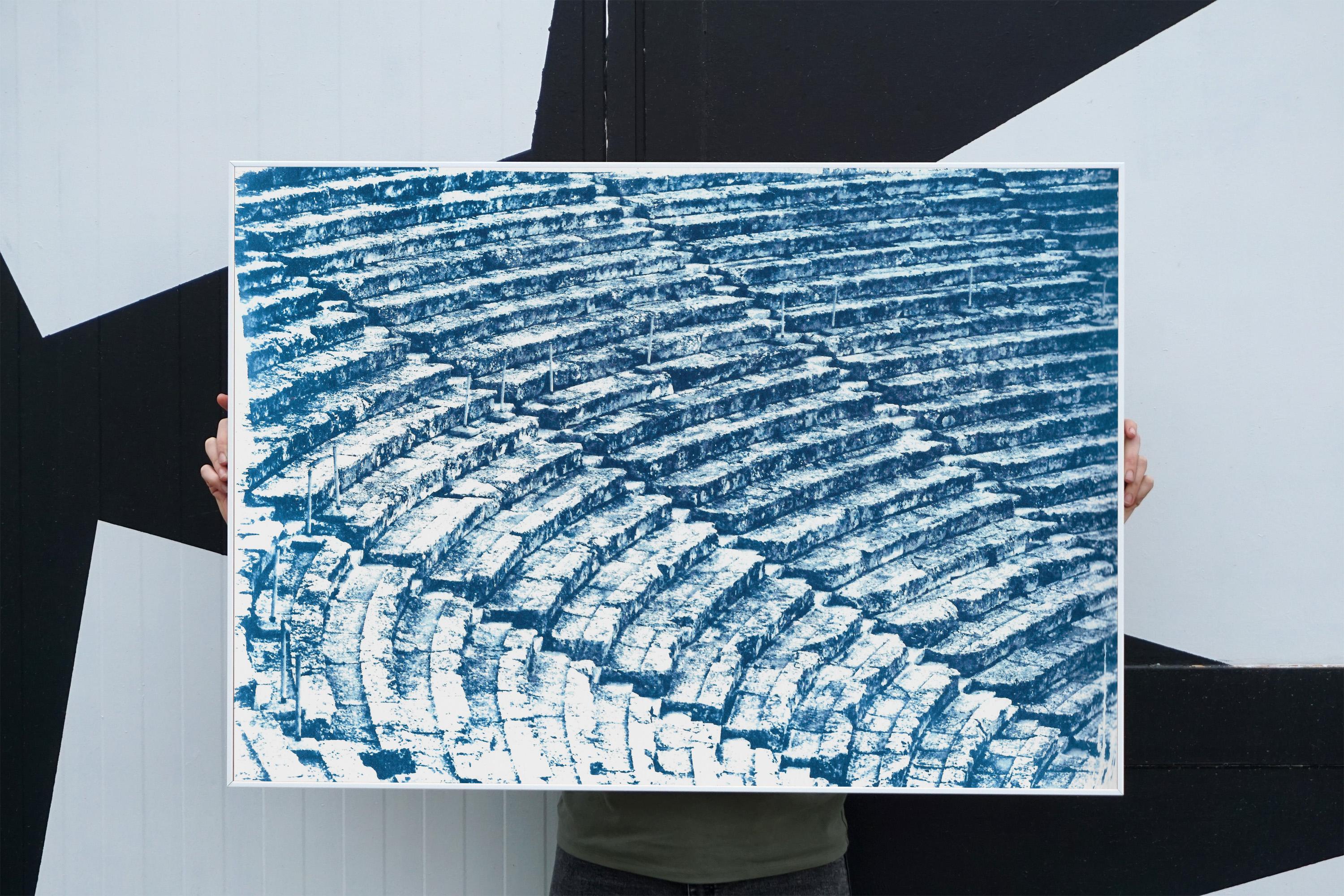 Ancient Roman Amphitheater in Blue, Greek Architecture Handmade Cyanotype Print 3