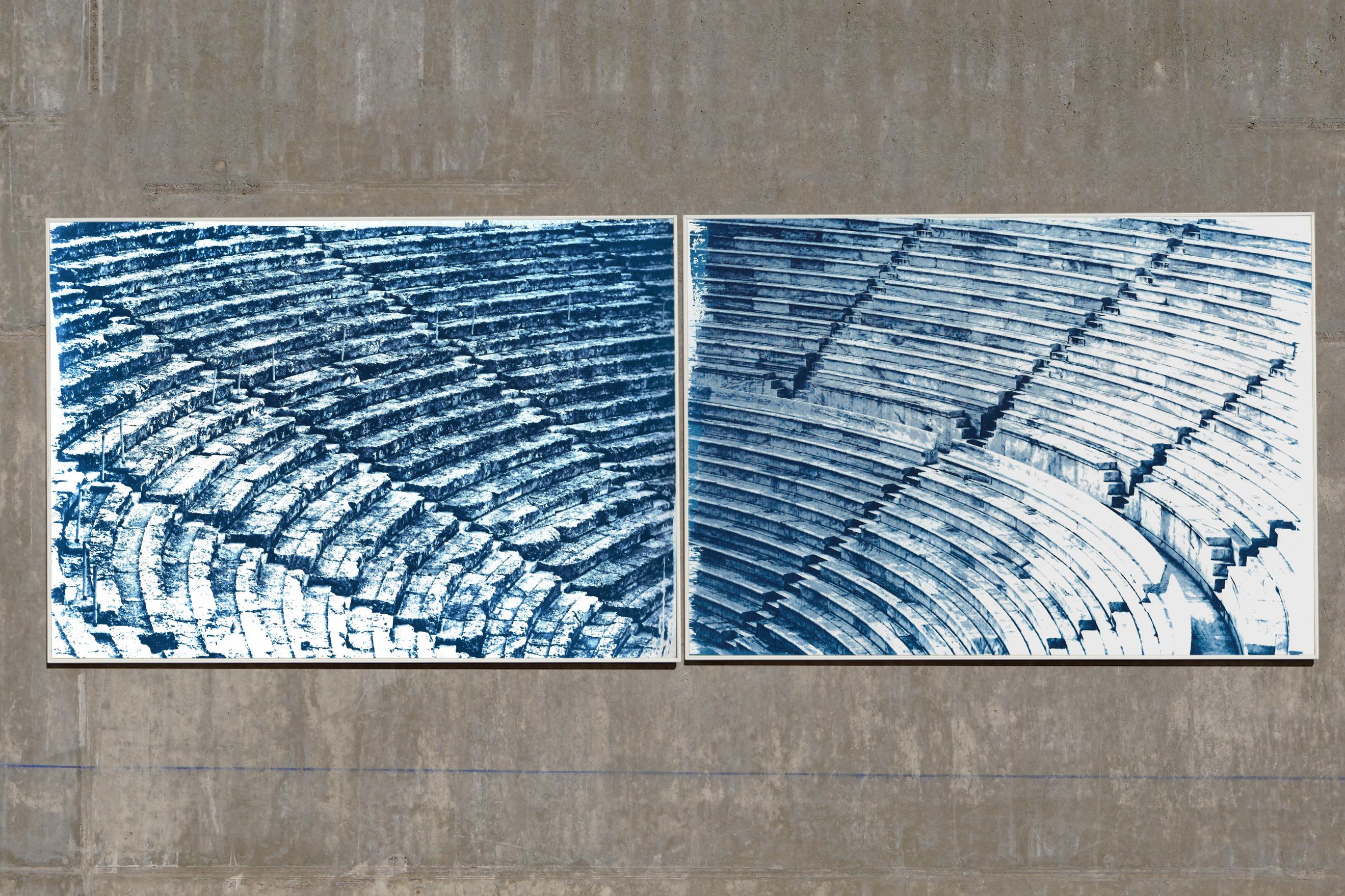 Diptych of Ancient Theaters, 200cmx70cm Cyanotypes, Greek and Roman Architecture - Print by Kind of Cyan