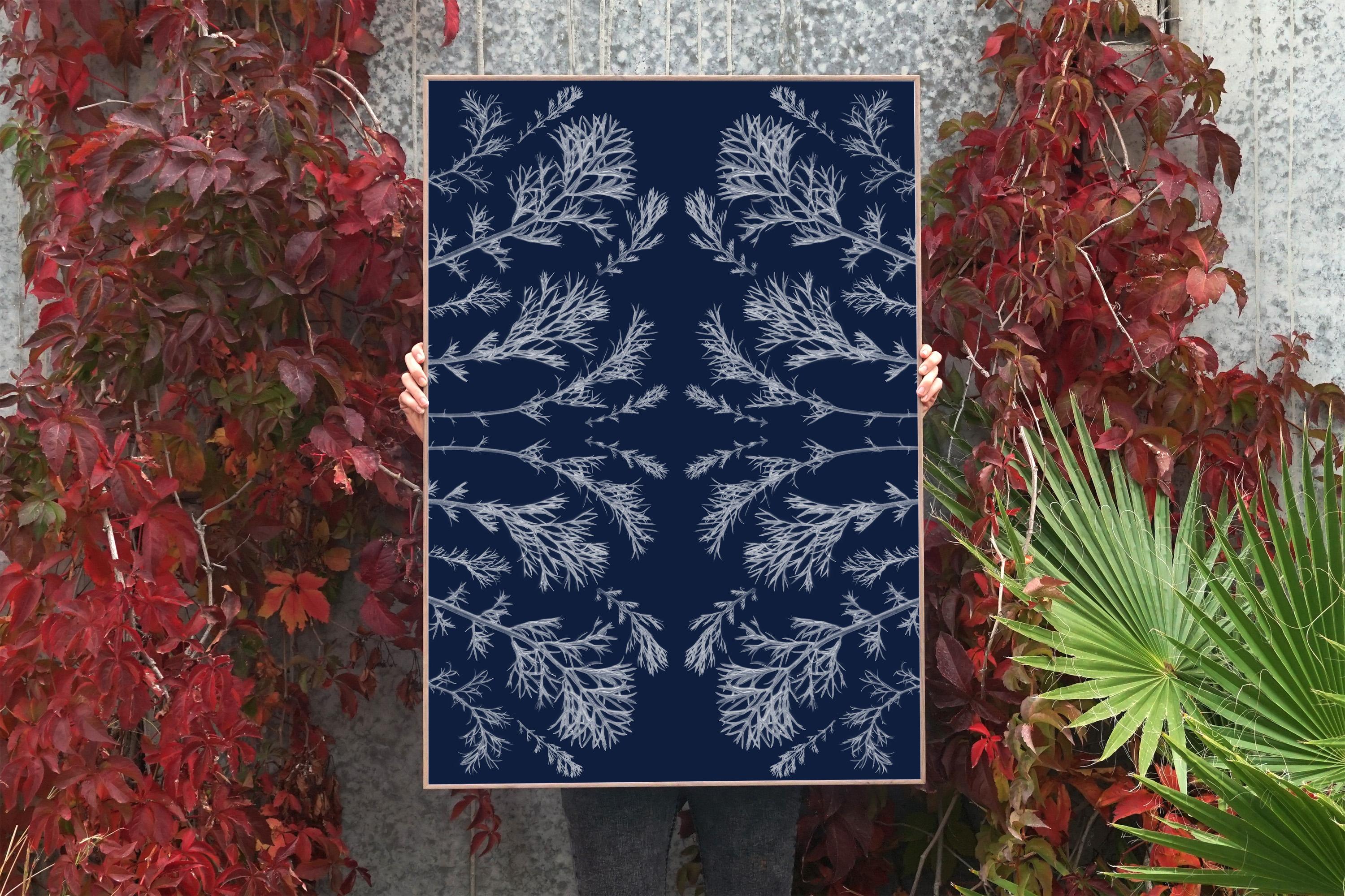 Plant pressed Cyanotype, Kaleidoscopic, Handmade in Sunlight, Limited Edition  - Print by Kind of Cyan